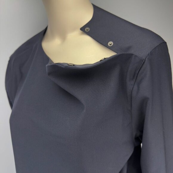 COS Buttoned Shoulder Office Minimalist Dark‎ Blue Long Sleeves Top Blouse sz S - Picture 2 of 7